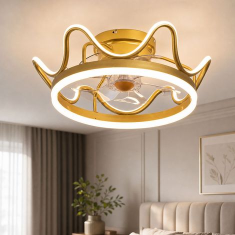 Unsichtbarer LED-Deckenventilator, 50 cm, leiser, stufenlos regelbarer Motor, transparente Flügel, Fernbedienung und App-Steuerung, reversible 3-Farben-Beleuchtung (1/4)