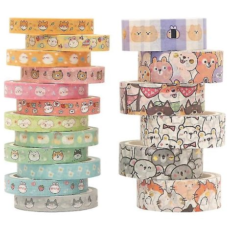 /EA/Ensemble de ruban adhésif décoratif Kawaii mignon à motifs animaux dorés - 18 rouleaux fins