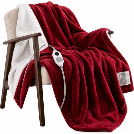 Couverture chauffante avec arrêt automatique, couverture chauffante avec 6 niveaux de chaleur et minuterie de 10 heures, couverture chauffante électrique pour chambre à coucher, salon, bureau