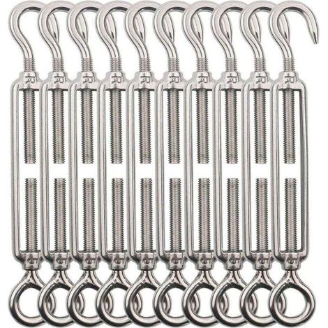 Tendeur Cable Crochet M5 (Crochet et Oeil), Tendeur Fil Acier/Tendeur Cable INOX en Acier Inoxydable 304 pour Fil a Linge, Cable Acier, Corde Acier -10 Pièces (1/5)
