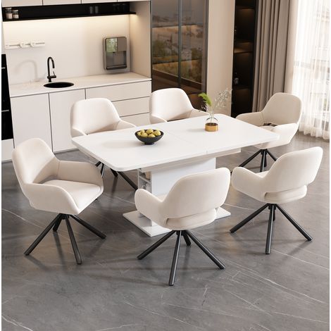 Esstisch-Set aus Spanplatte beige, 6 Sitzplätze, ausziehbar mit Stauraum (1/5)