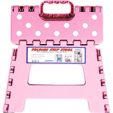 Tabouret Pliant - Résine Thermoplastique - Antidérapant Avec Verrouillage - Usage Domestique Et Extérieur - Rose - 28.5x21.5x22cm (1/5)