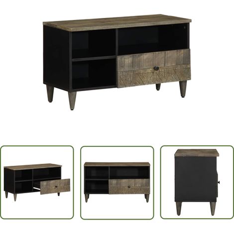 vidaXL Meuble TV noir 80x33x46 cm bois massif de manguier (1/5)