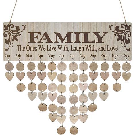 Calendrier d'anniversaires familial personnalisé en bois – Calendrier mural à faire soi-même avec autocollants – Idée cadeau pour maman (1/5)