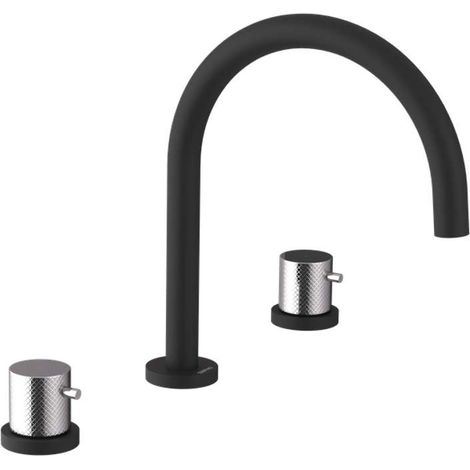 Sapho Ultrasan - Grifo para lavabo, instalación de 3 orificios, negro mate/cromo UT017VBC (1/2)
