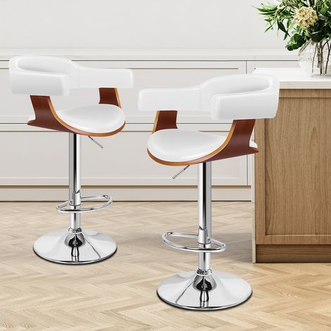 ALFORDSON Adjustable Bar stools Set of 2 , PU Leather, 360 Degree Swivel Wooden Kitchen Chair, White