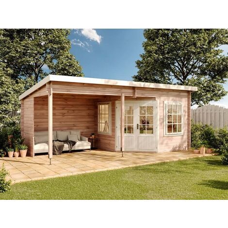 Alpholz Gartenhaus Modell Carl-28 Gartenhaus aus Holz in Pinie, Holzhaus mit 28 mm Wandstärke inklusive Terrasse, Blockbohlenhaus mit Montagematerial (1/3)