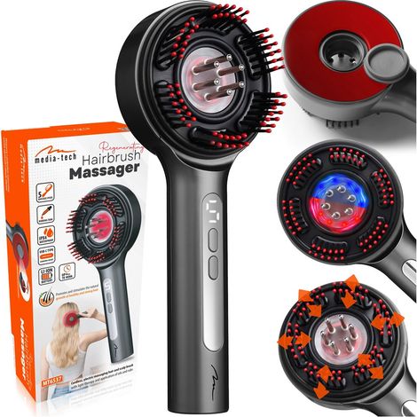 Brosse de massage pour cheveux - Brosse électrique sans fil pour masser les cheveux et le cuir chevelu avec luminothérapie, également adaptée à l'application d'huiles et de lotions. Port d'alimentatio