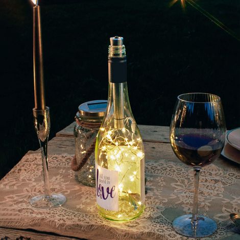 chaîne lumineuse pour bouteilles de vin avec minuterie, blanc chaud, mini guirlande led à pile (AAA) pour bouteilles, chaîne pour bouteilles de vin, décoration de table, Noël 523683 (1/5)