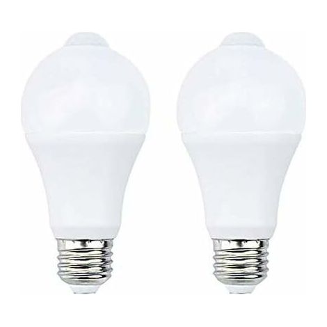 12 W E27 PIR Infrarot-LED-Glühbirne mit Bewegungsmelder, automatisch EIN/AUS, A60, 220 V, 1200 lm, entspricht 120 W Halogen, für Treppenhaus, Flur, Garage, 2er-Pack, Kaltweiß 5700 K [Energieklasse A+] (1/5)