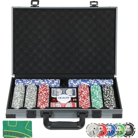 Mallette de poker coffret de poker complet 400 jetons. boîtier en ABS. cartes à jouer. dés. dealer. tapis. clés (1/5)