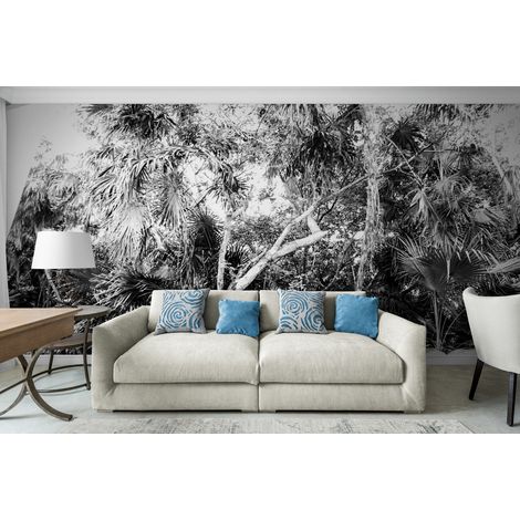 Papier Peint Noir et Blanc - Jungle Contrastée - 150 x 250 cm (1/2)