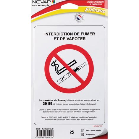 Novap – Panneau d'interdiction de fumer et de vapoter – 148 x 210 mm – Résistant aux intempéries – Fixation facile (1/2)