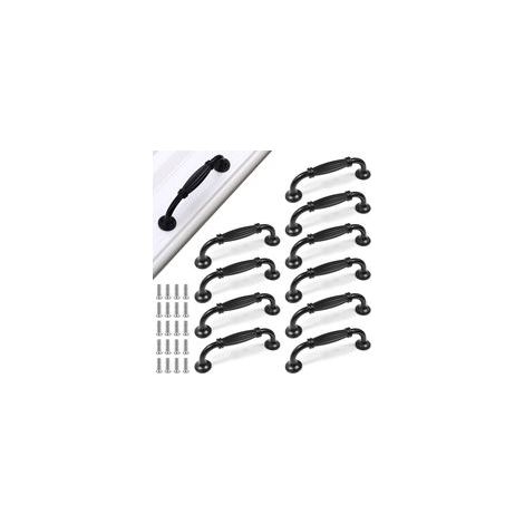 Lot de 10 Poignées Meuble Noires - Aluminium pour Cuisine, Tiroir, Placard - Espacement des Trous 96 mm - Pour Bureaux, Armoires