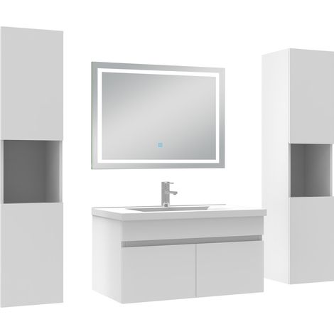 Ocean Ensemble meubles Salle de Bain 80cm avec colonne + miroir lumineux 3 couleurs + dimmable blanc