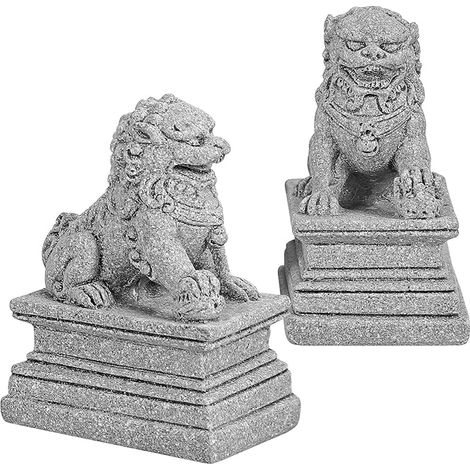 Statue en Pierre Asiatique Lions Gardiens Miniatures Figurine Jardin Feng Shui Décoration Chinois Décor de Bureau (1/5)