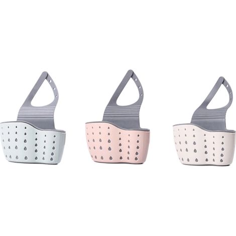 Porte-Eponge - Support Selle Pour Evier - Double Epaisseur TPR - Drainage Fond Creux - Compatible Robinet - 3 Pièces Rose Vert Beige
