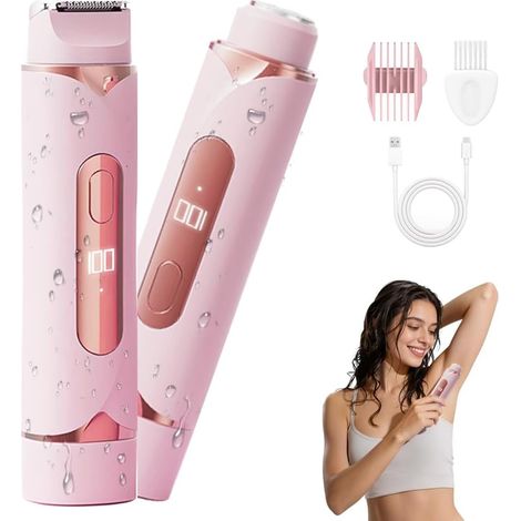 Rasoir Électrique Femme 2 en 1 Rechargeable Étanche IPX7 Tête Double Précision pour Bikini Visage Corps Rasage Indolore (1/5)