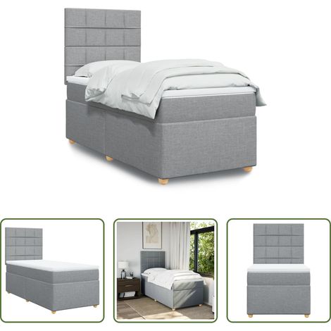 vidaXL Cama box spring con colchón tela gris claro 90x190 cm (1/5)