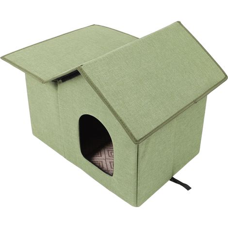 Niche pour chats d'extérieur pliable, résistante à l'eau et à la pluie, pour chats errants, style grotte, vert armée (1/5)