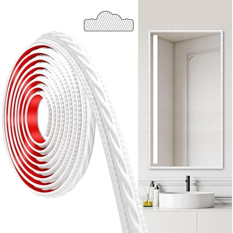 Moulures en PVC, 300cm×2cm, Autocollantes, Pour Plafonds, Moulures Murales Pour Bordures de Murs, Cadres de Miroirs, Plafonds, Plinthes, Armoires (Blanc)