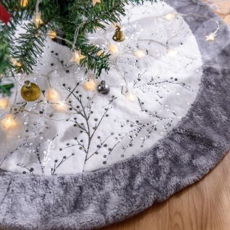 Jupe de Sapin de Noël 90cm Tapis de Sapin de Noel, Grande Branche Argent Cache Pied Sapin de Noël Couvre-Pied de Sapin Jupe d'arbre de Noël (Argent) (1/5)