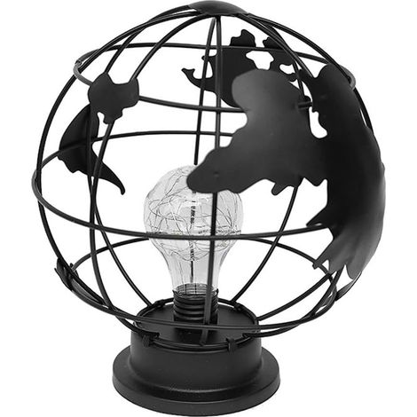 Lampe de Table Globe Créative en Fer Noir, Nuit Décorative pour (1/5)