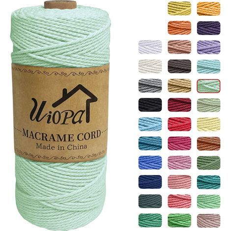 Corde Macramé 2mm x 200m, Ficelle Macramé 3-Ply Corde Coton, Fil Macramé de Tressée DIY pour Cintres de Plantes Tentures Murales Jardinage Décoration Bohème (Vert Clair) (1/5)