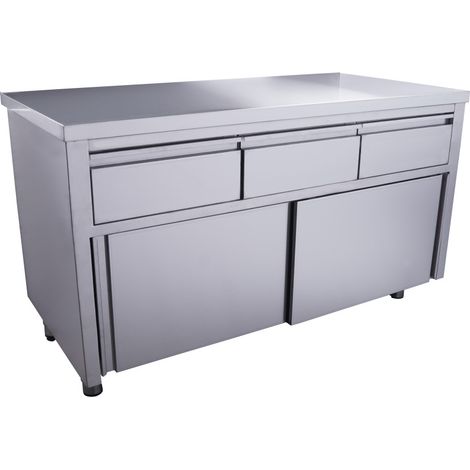Armoire inox - 1400x700x850mm - 3 tiroirs - Porte coulissante - Sans dosseret - Saro