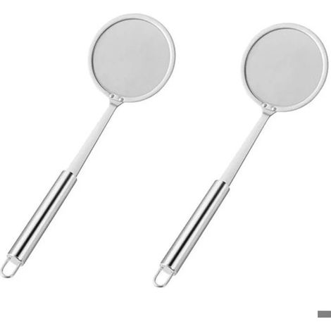 HOXILEELEOLot 2 Skimmer Filtro Olio In Acciaio Inox, A Maglia Fine, Cucchiaio, Mestolo Per Zuppa Di Brodo Di Frittura, Argento (1/5)