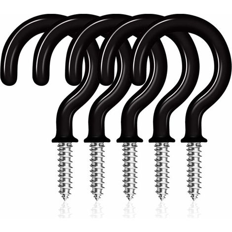 50 Pack Ceiling Hooks, 1-1/4 Inch Vinyl Coated Screw-in Hooks Hanging Plants & Flower Baskets, Multi-Function Wall Hooks Garage Hooks Cup Hooks for Indoors Outdoors - Black (1/5)