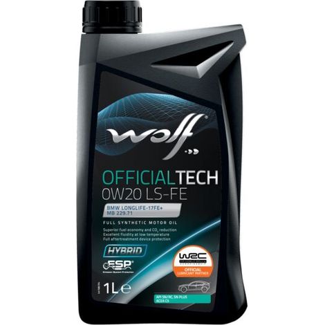 WOLF - Huile moteur OFFICIALTECH 0W20 LS-FE - Bidon de 1 litre - 8339271 - Ce produit de marque WOLF est neuf.