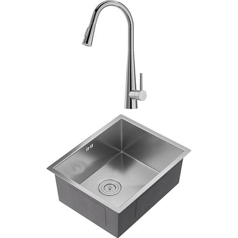 Set lavandino 55 x 45 cm SOELA + rubinetto con doccino RONA Acciaio inox Grigio e cromato
