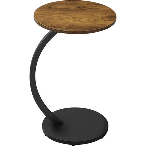 Mesa auxiliar redonda en C de MDF y metal, 40 x 65 cm, negra y efecto vintage, HOMVRA (1/5)
