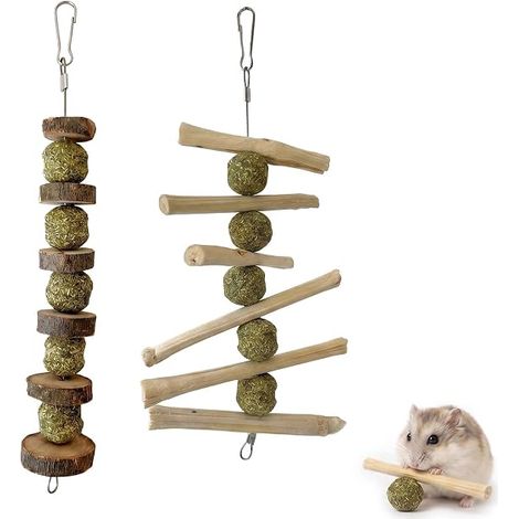 Rabbit Toy and Accessory, Indoor Dwarf Toy, Guinea Pig, Chinchilla, Hamster, Natural Wood Chew Toys, Bamboo Grass Ball Dental Care (1/5)