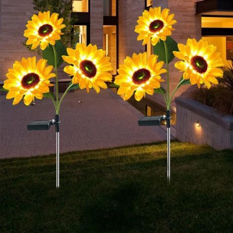 2 Lampe solaire tournesol, LED couleur changeante, éclairage extérieur, décoration jardin, pelouse, sentier (1/4)