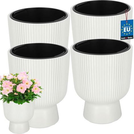 KOTARBAU® Pot de Fleur - Pot Plastique Plante Ø 23 cm - avec Bac Intérieur - Lot de 4 Pot de Jardin - Pot de Fleur Exterieur - H : 30,5 cm - PVC - Blanc - Nervuré (1/4)