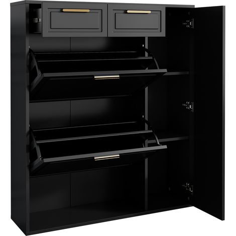 Zapatero con estantes ajustables, 2 cajones y puerta abatible 95x24x107,5 cm negro MODENUIT (1/5)