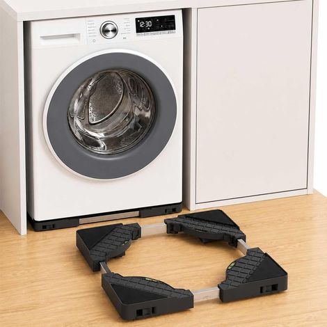 Base pour machine à laver avec 16 roues unidirectionnelles, rouleau de transport, anti-vibration, socle réglable pour machine à laver, sèche-linge, réfrigérateur, congélateur, Noir (1/5)