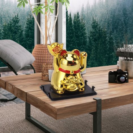 Chat porte-bonheur solaire miniature de 5 cm (2 pouces) à mouvement automatique, chat Feng Shui solaire, décoration de voiture/caisse/bureau/maison (bonsaï), cadeau MLY23101A-Or (1/5)
