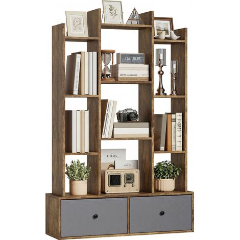12-Bin Storage Organizer with Drawers - Stylish Brown Design for Home or Office Use
