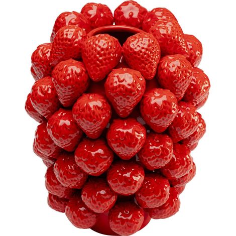 Grand Vase Design en Porcelaine émaillée Faite à la Main, Rouge, Fraises, pièce Unique, Vase décoratif, Vase de Table, Vase pour Le Salon, Accessoires, 30 x 25 x 25 cm (H x l x P) (1/5)
