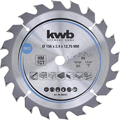 Lame de scie circulaire 156 mm 20 dents – 584157 – Pour bois dur et panneaux de particules – Coupe nette et rapide – KWB (1/5)