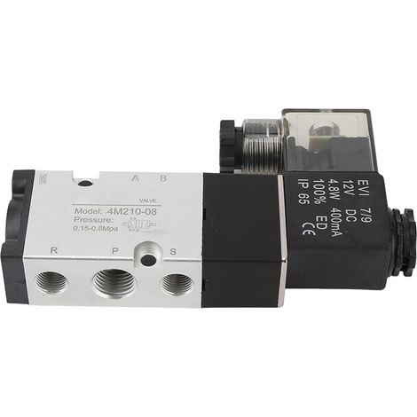 Électrovanne pneumatique 4M210-08 DC12V, distributeur 1/8" NPT, soupape à solénoïde autorisée BERM, usage industriel, modèle fournisseur 4M210-08, alimentation 12V continu. (1/5)