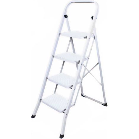 Escabeau 4 marches Echelle pliable en acier blanc 150 kg (1/5)