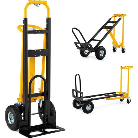 COSTWAY Carrello a Mano Pieghevole 3 in 1,in Acciaio con Ruote in Gomma Pneumatiche,Carico 136 kg (1/5)