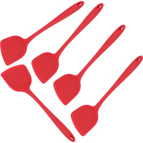 Set mit 5 roten Silikonspateln, Küchenlöffeln für beschichtete Pfannen, chinesischen Kochutensilien