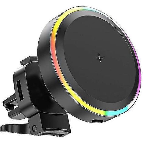 Support de chargeur sans fil magnétique RGB pour voiture, 15 W, avec éclairage, pour téléphone et charge rapide. (1/5)