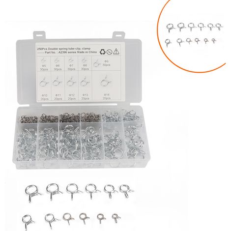 BRAVIX 250pcs Clip à ressort Collier de serrage Collier de serrage pour tuyau de carburant Collier de serrage Collier de serrage à ressort Collier de serrage 5mm, 6mm, 7mm, 8mm, 9mm, 10mm, 11mm, 12mm,
