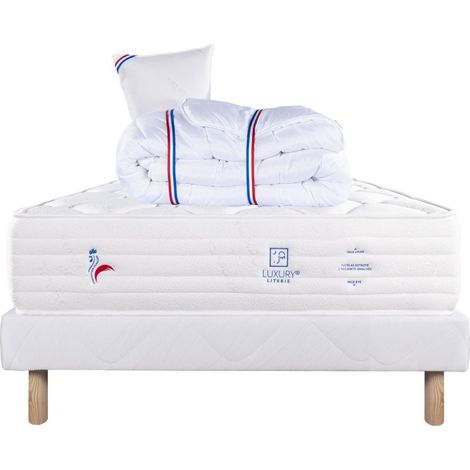 Ensemble Matelas Patriote Mousse, 27 cm, mousses haute densité , ferme, face été/hiver+sommier blanc ep 13cm+oreiller+couette, 90x190cm (1/5)